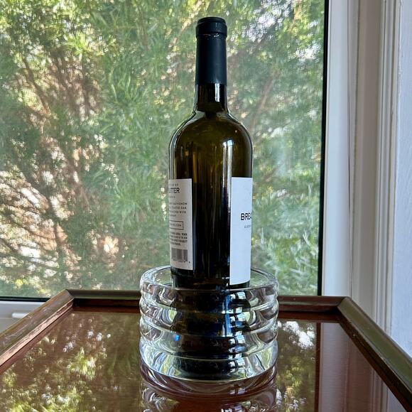 Vintage Heavy Clear Ribbed Glass Wine Bottle Holder, Wine Coaster - Picture 3 of 8